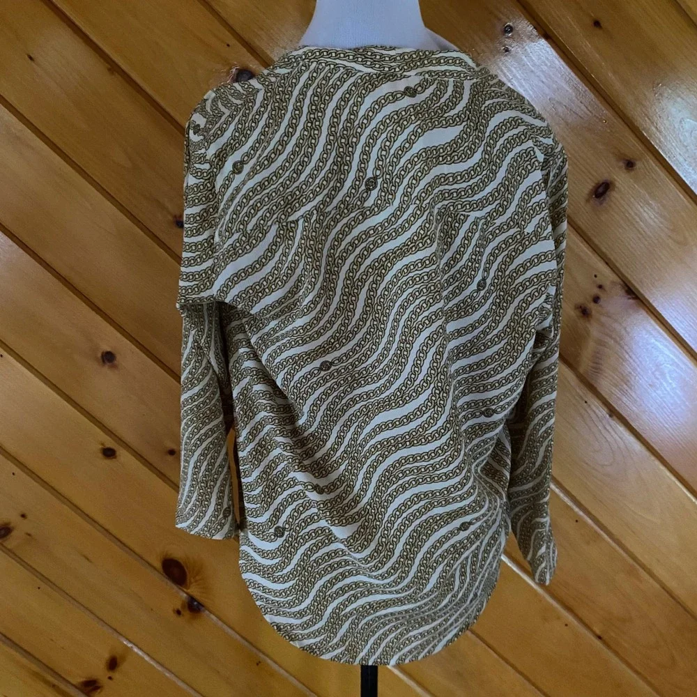 Michael Kors Gold Chain Link Wrap Blouse Long Sleeve Size M NEW